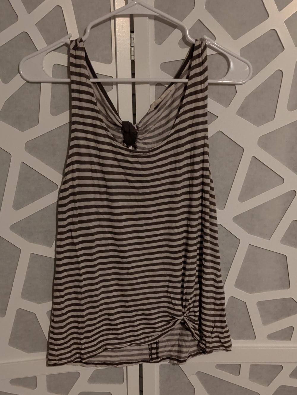 Old Navy Brown and White Striped Knot-Front Tank Top